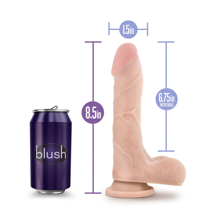 Blush BL-71803 Au Naturel Mister Perfect Realistic Dual-Density Dildo With Harness Compatible Suction Cup Base Beige Measurements